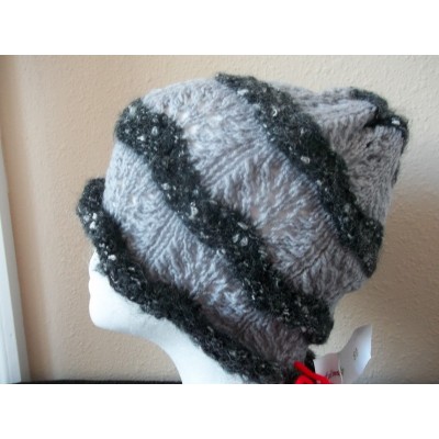 Hand knitted  elegant lace pattern beanie/hat  gray  eb-56946267